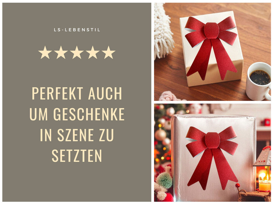 2x XL Weihnachtsschleife Set 17cm Rot - funkelnd Schleife für Weihnachts-Deko