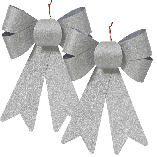2x XXL Weihnachtsschleife Set 29cm Silber - funkelnd Schleife für Weihnachts-Deko