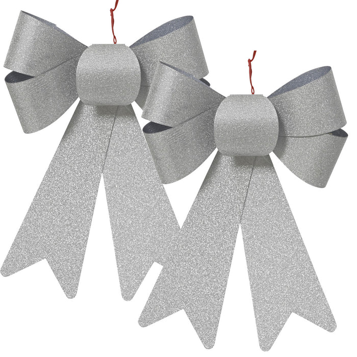 2x XXL Weihnachtsschleife Set 29cm Silber - funkelnd Schleife für Weihnachts-Deko