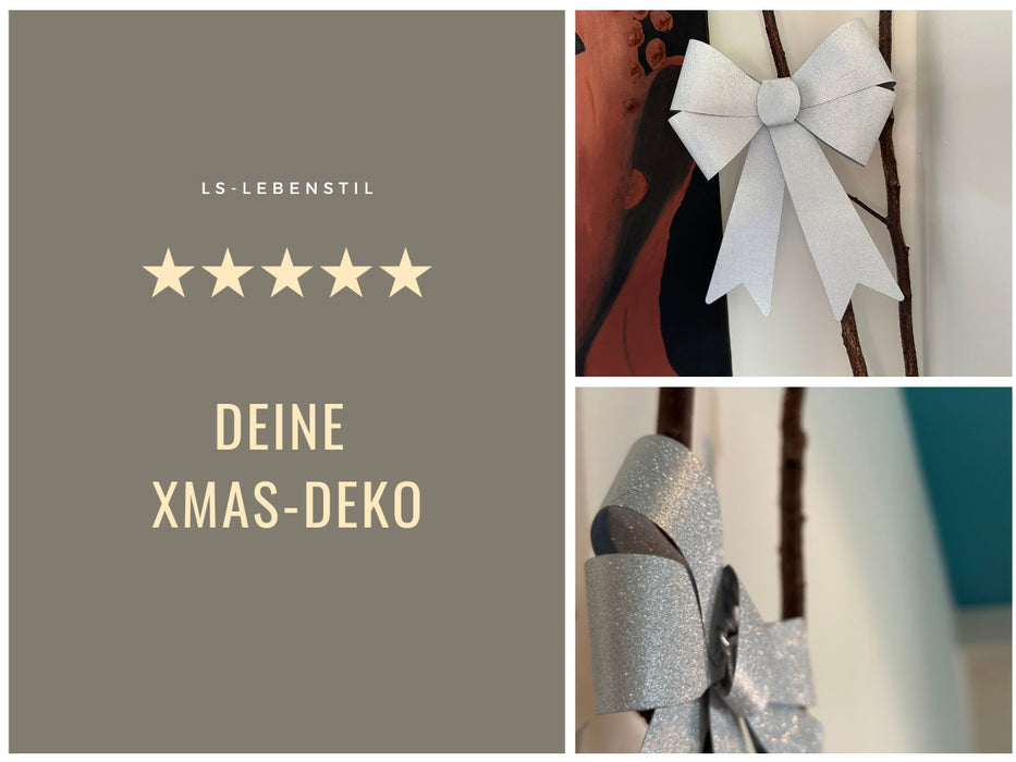 2x XXL Weihnachtsschleife Set 29cm Silber - funkelnd Schleife für Weihnachts-Deko