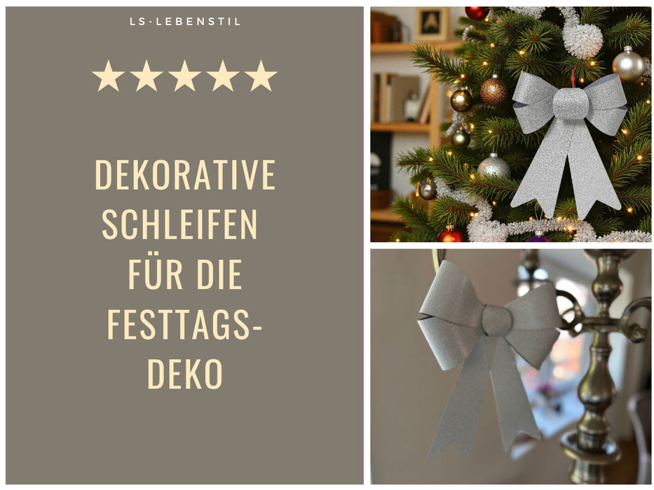 2x XXL Weihnachtsschleife Set 29cm Silber - funkelnd Schleife für Weihnachts-Deko