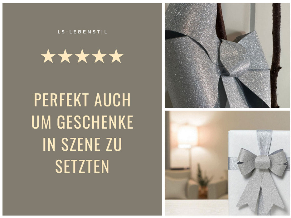 2x XXL Weihnachtsschleife Set 29cm Silber - funkelnd Schleife für Weihnachts-Deko