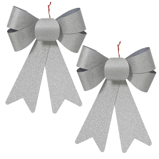 2x XL Weihnachtsschleife Set 17cm Silber - funkelnd Schleife für Weihnachts-Deko