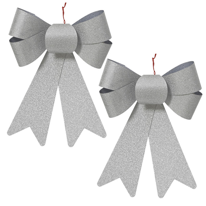 2x XL Weihnachtsschleife Set 17cm Silber - funkelnd Schleife für Weihnachts-Deko