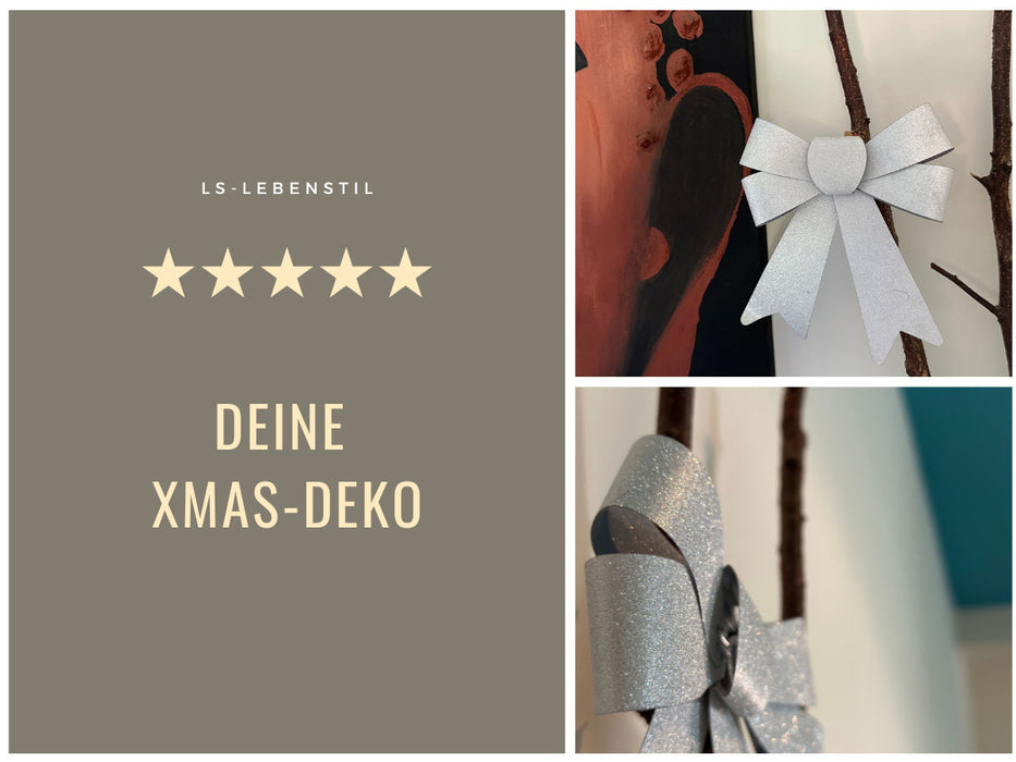 2x XL Weihnachtsschleife Set 17cm Silber - funkelnd Schleife für Weihnachts-Deko