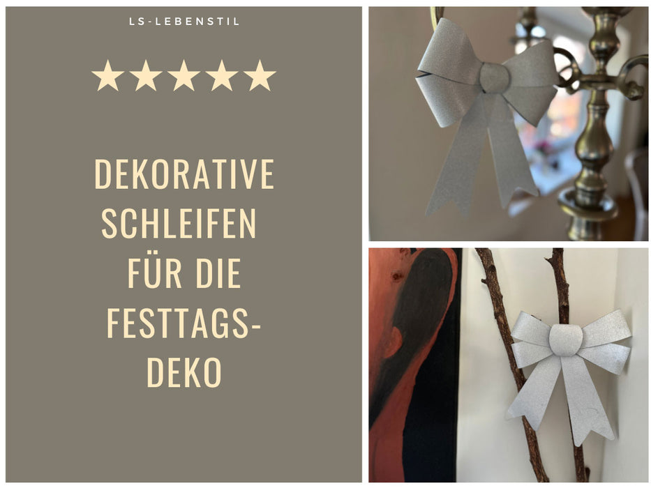 2x XL Weihnachtsschleife Set 17cm Silber - funkelnd Schleife für Weihnachts-Deko