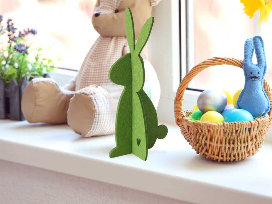 2x XL Filz Osterhasen Aufsteller Grün 30cm Groß Figur Hase Ostern zum Hinstellen