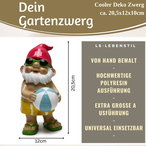 XL Deko Figur Gartenzwerg Beachball 20cm Gnom Skulptur Gartenstatue Statue Objekt