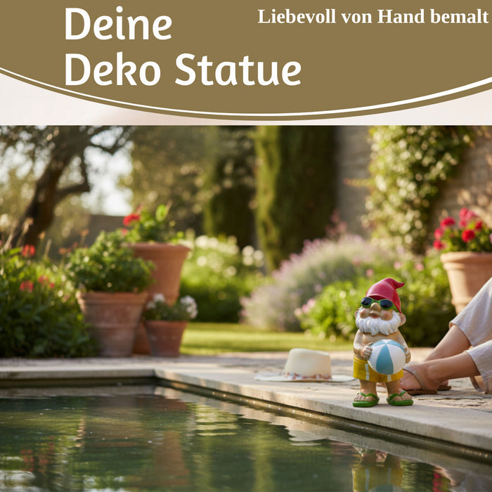 XL Deko Figur Gartenzwerg Beachball 20cm Gnom Skulptur Gartenstatue Statue Objekt