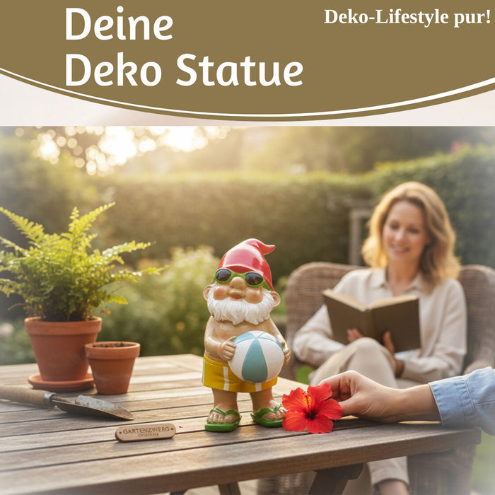 XL Deko Figur Gartenzwerg Beachball 20cm Gnom Skulptur Gartenstatue Statue Objekt