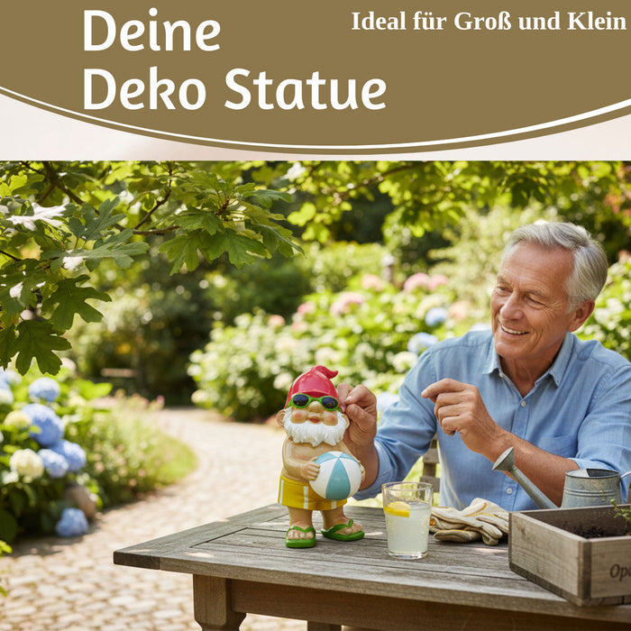 XL Deko Figur Gartenzwerg Beachball 20cm Gnom Skulptur Gartenstatue Statue Objekt