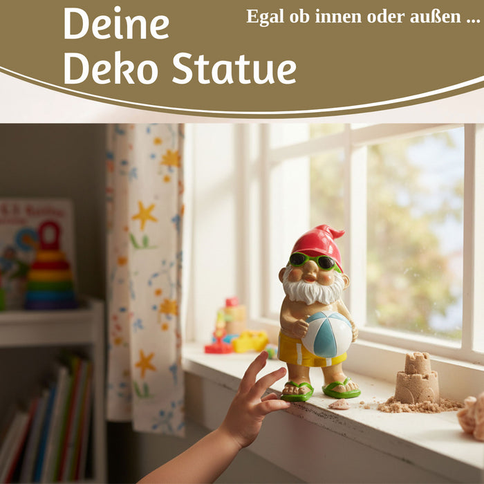 XL Deko Figur Gartenzwerg Beachball 20cm Gnom Skulptur Gartenstatue Statue Objekt