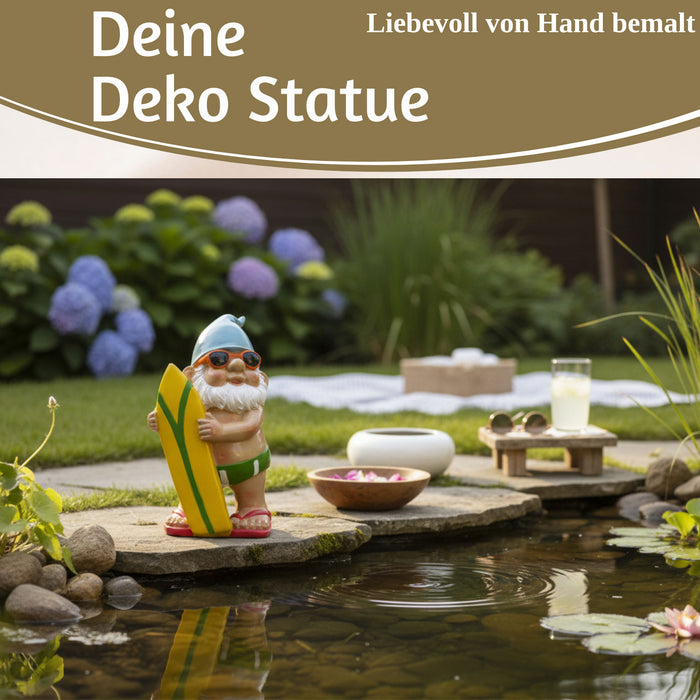 XL Deko Figur Gartenzwerg Surfer 20cm Gnom Skulptur Gartenstatue Statue Objekt