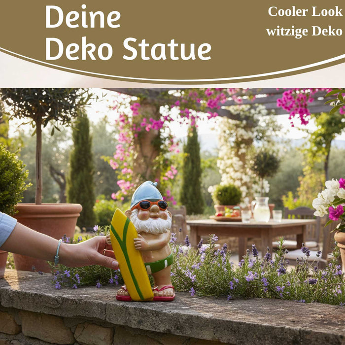 KI-generiertes Bild,XL Deko Figur Gartenzwerg Surfer 20cm Gnom Skulptur Gartenstatue Statue Objekt