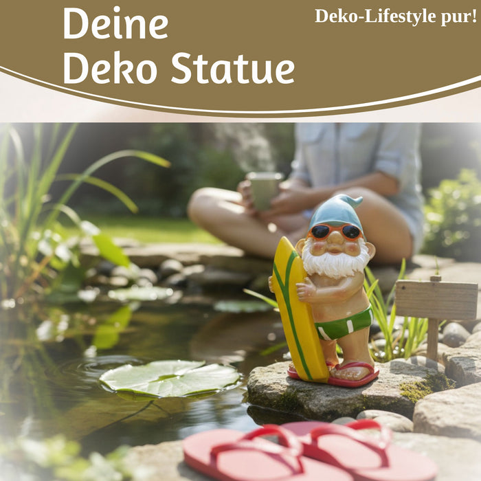 KI-generiertes Bild,XL Deko Figur Gartenzwerg Surfer 20cm Gnom Skulptur Gartenstatue Statue Objekt
