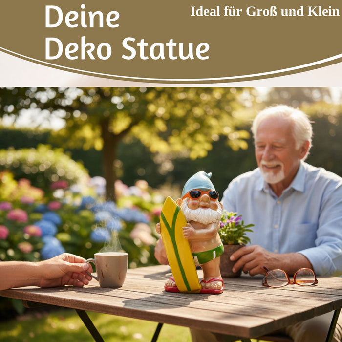 KI-generiertes Bild,XL Deko Figur Gartenzwerg Surfer 20cm Gnom Skulptur Gartenstatue Statue Objekt