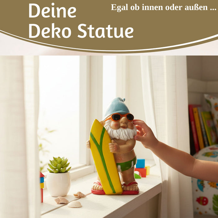 XL Deko Figur Gartenzwerg Surfer 20cm Gnom Skulptur Gartenstatue Statue Objekt