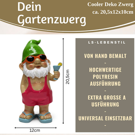 XL Deko Figur Gartenzwerg Cocktail 20cm Gnom Skulptur Gartenstatue Statue Objekt