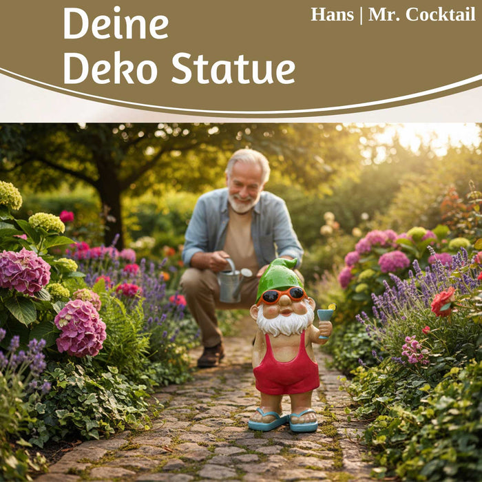XL Deko Figur Gartenzwerg Cocktail 20cm Gnom Skulptur Gartenstatue Statue Objekt