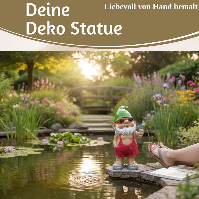 XL Deko Figur Gartenzwerg Cocktail 20cm Gnom Skulptur Gartenstatue Statue Objekt
