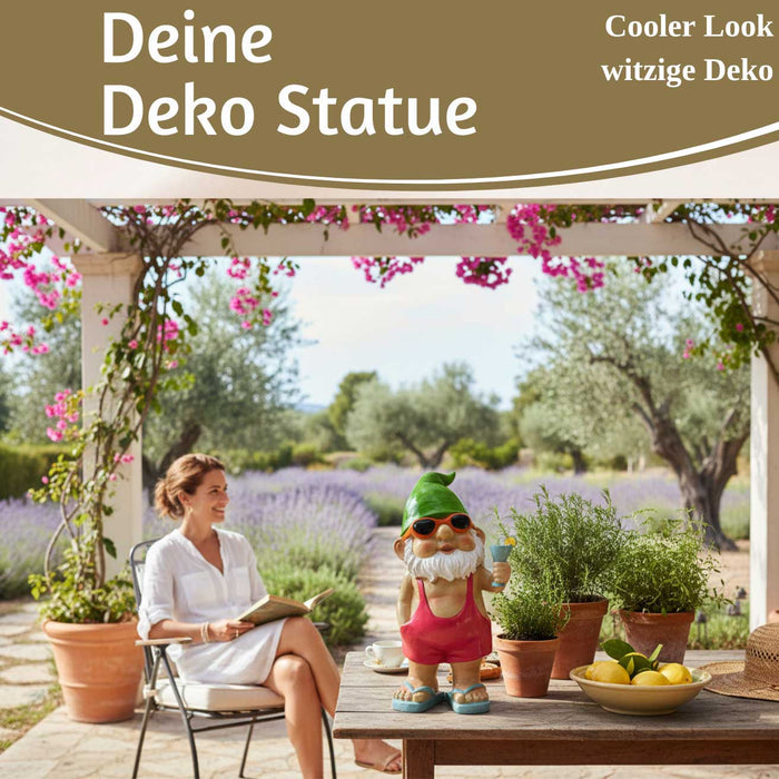 XL Deko Figur Gartenzwerg Cocktail 20cm Gnom Skulptur Gartenstatue Statue Objekt