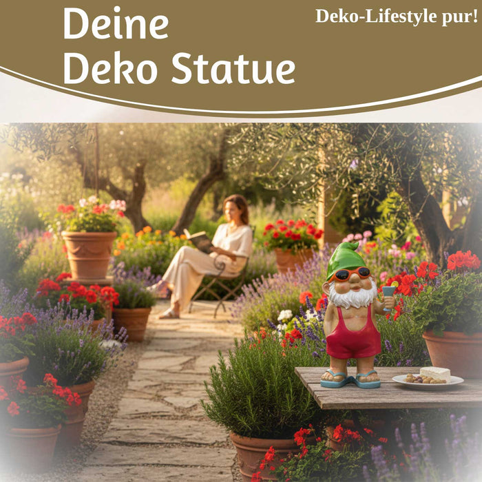 KI-generiertes Bild,XL Deko Figur Gartenzwerg Cocktail 20cm Gnom Skulptur Gartenstatue Statue Objekt