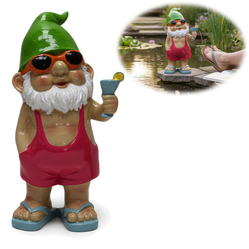 XL Deko Figur Gartenzwerg Cocktail 20cm Gnom Skulptur Gartenstatue Statue Objekt