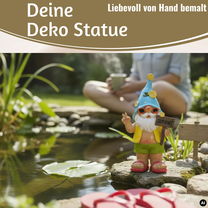 XL Deko Figur Gartenzwerg Summer 23cm Gnom Skulptur Gartenstatue Statue Objekt