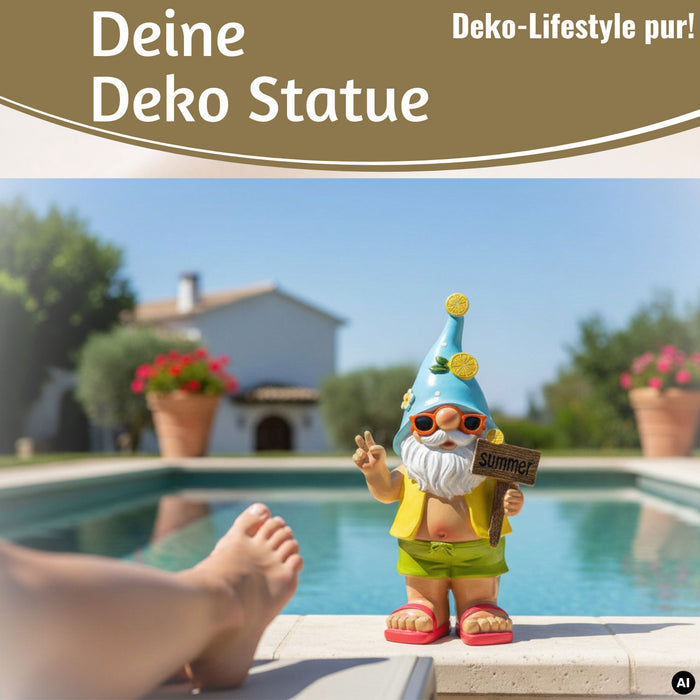 XL Deko Figur Gartenzwerg Summer 23cm Gnom Skulptur Gartenstatue Statue Objekt