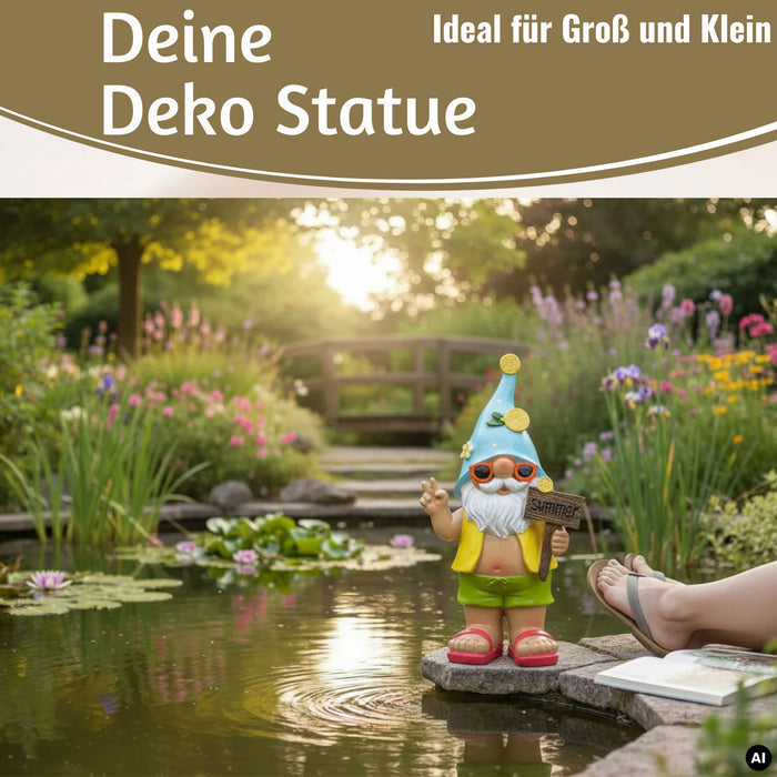 XL Deko Figur Gartenzwerg Summer 23cm Gnom Skulptur Gartenstatue Statue Objekt