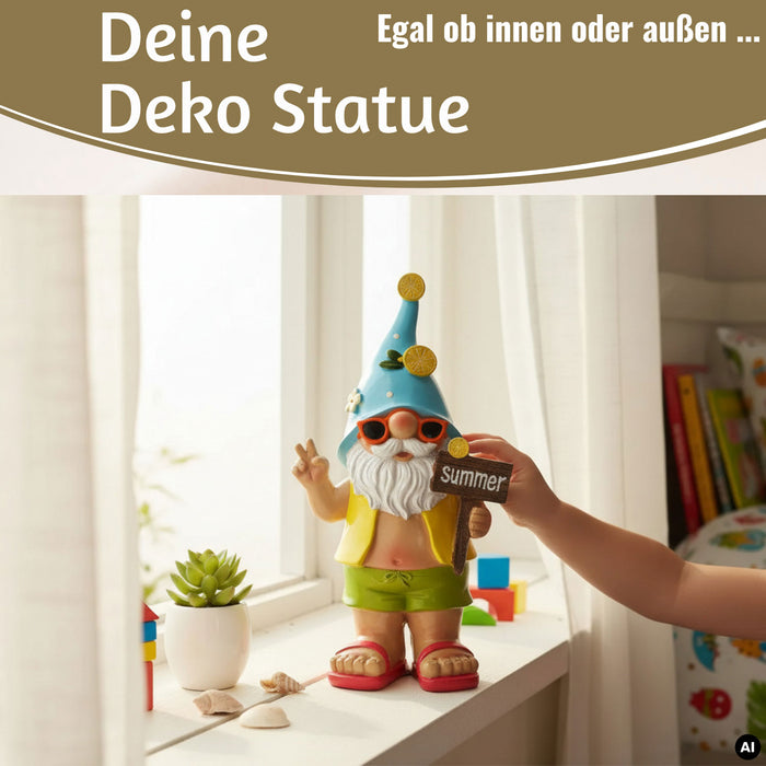 XL Deko Figur Gartenzwerg Summer 23cm Gnom Skulptur Gartenstatue Statue Objekt