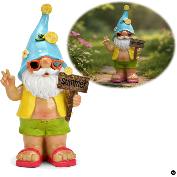 XL Deko Figur Gartenzwerg Summer 23cm Gnom Skulptur Gartenstatue Statue Objekt