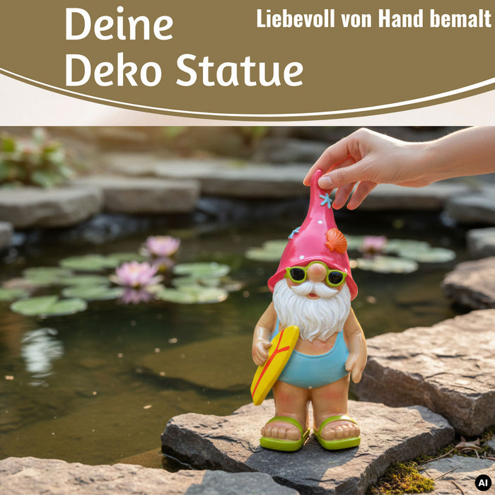 XL Deko Figur Gartenzwerg Surfer 23cm Gnom Skulptur Gartenstatue Statue Objekt