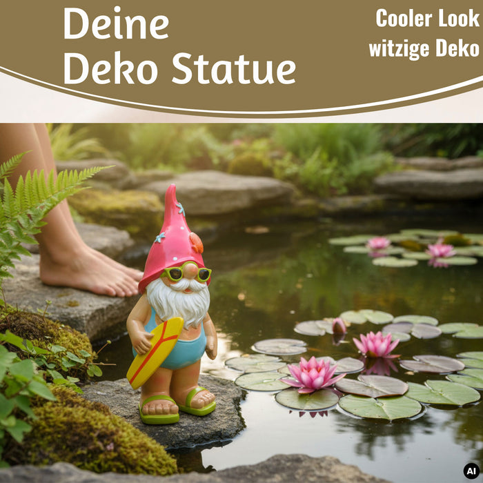 XL Deko Figur Gartenzwerg Surfer 23cm Gnom Skulptur Gartenstatue Statue Objekt