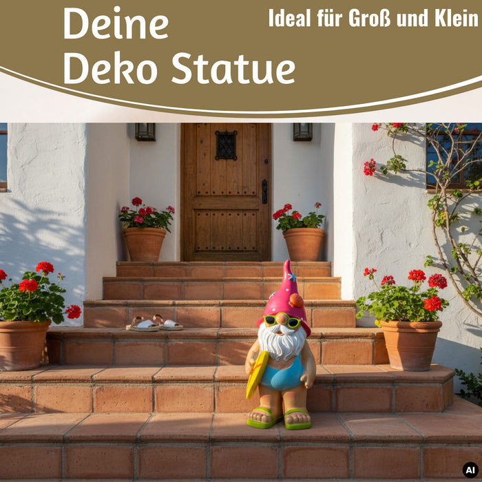 XL Deko Figur Gartenzwerg Surfer 23cm Gnom Skulptur Gartenstatue Statue Objekt