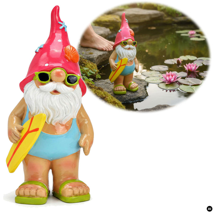 XL Deko Figur Gartenzwerg Surfer 23cm Gnom Skulptur Gartenstatue Statue Objekt