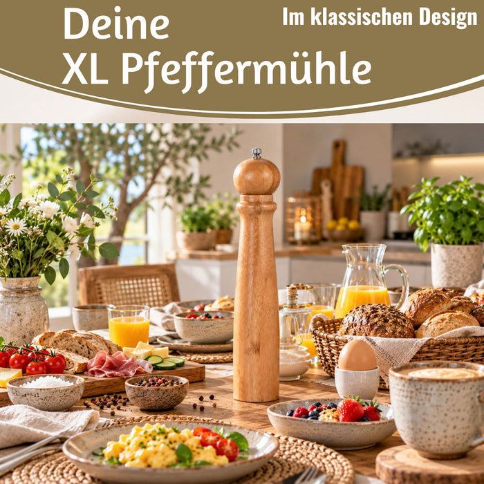 KI-generiertes Bild,XL Holz Salzmühle & Pfeffermühle FSC Bambus 31cm Keramikmahlwerk Gewürzmühle
