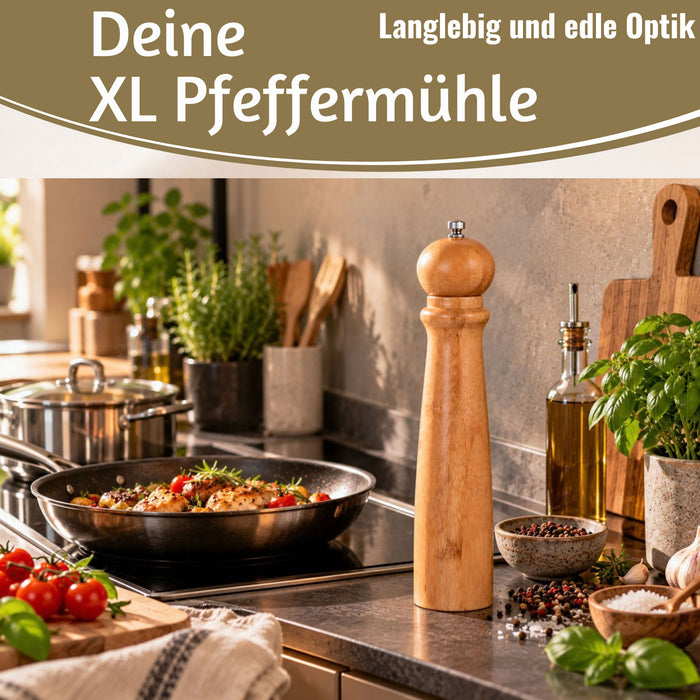 KI-generiertes Bild,XL Holz Salzmühle & Pfeffermühle FSC Bambus 31cm Keramikmahlwerk Gewürzmühle
