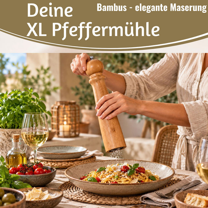 KI-generiertes Bild,XL Holz Salzmühle & Pfeffermühle FSC Bambus 31cm Keramikmahlwerk Gewürzmühle