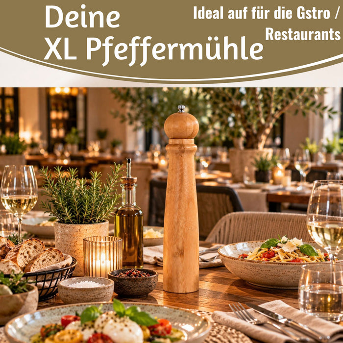 KI-generiertes Bild,XL Holz Salzmühle & Pfeffermühle FSC Bambus 31cm Keramikmahlwerk Gewürzmühle