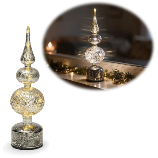 KI-generiertes Bild XL Glas Tannenbaum 12 LED 35cm Drehend Silber Weihnachtsbaum Beleuchtet Timer Batterie