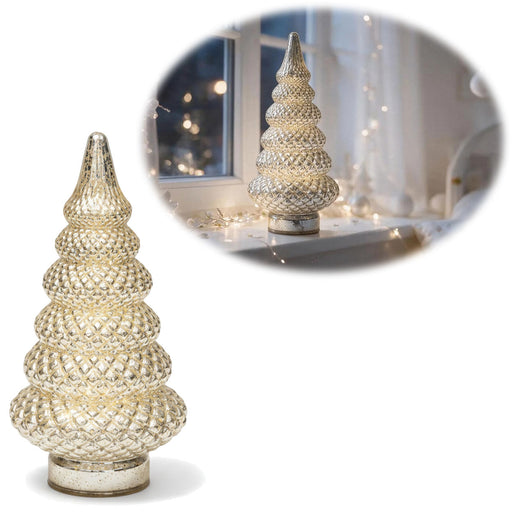 KI-generiertes Bild XL Glas Tannenbaum 15 LED Ø 12cm Silber Weihnachtsbaum Beleuchtet Timer Batterie
