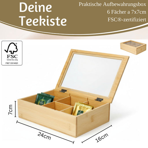 KI-generiertes Bild,Holz Aufbewahrungsbox Teebox 6 Fächer mit Deckel Schmuckkiste Teekiste Teekasten