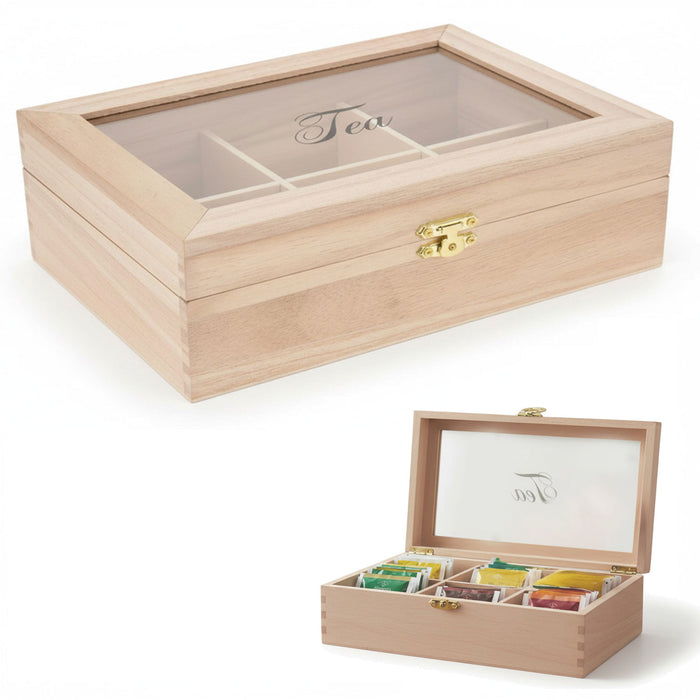 Holz Aufbewahrungsbox Teebox 6 Fächer mit Deckel für Teebeutel Teekiste Teekasten