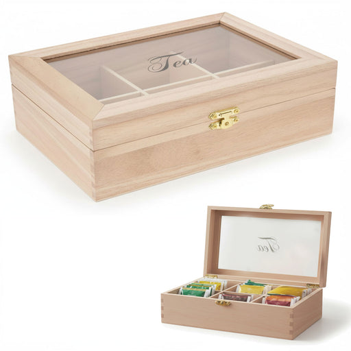 KI-generiertes Bild Holz Aufbewahrungsbox Teebox 6 Fächer mit Deckel für Teebeutel Teekiste Teekasten
