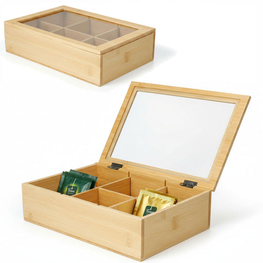 KI-generiertes Bild Holz Aufbewahrungsbox Teebox 6 Fächer mit Deckel Schmuckkiste Teekiste Teekasten