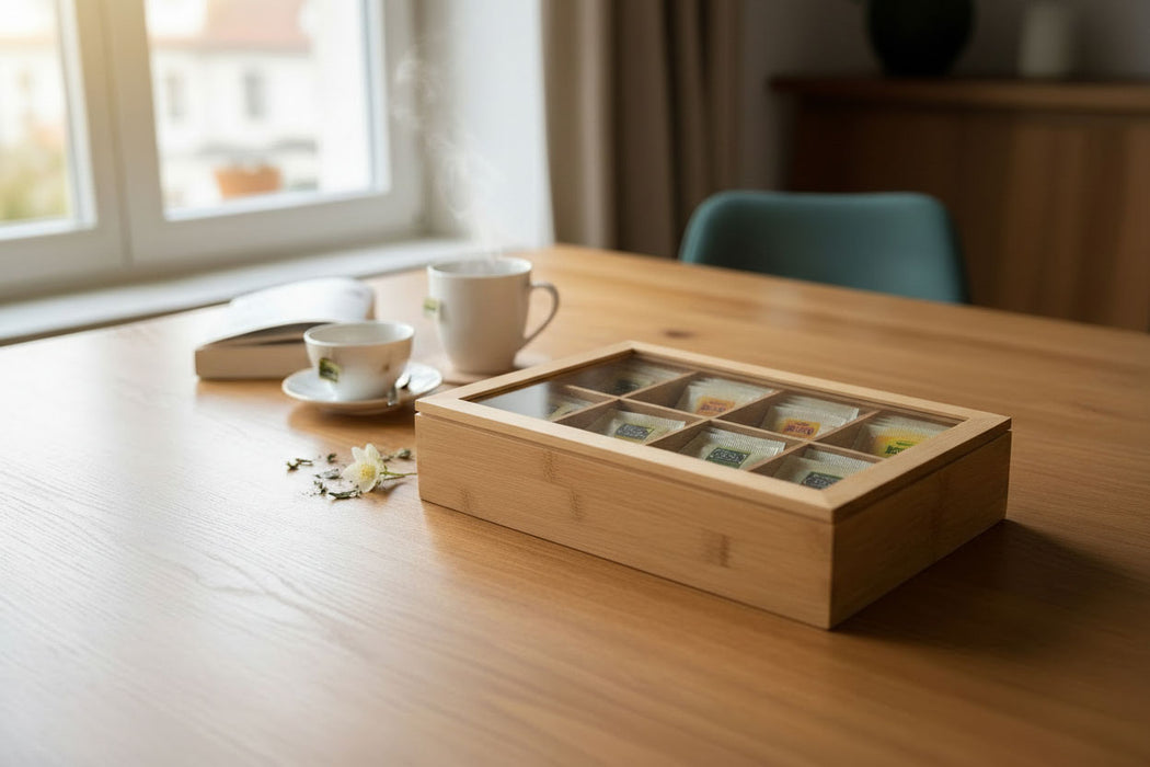 Holz Aufbewahrungsbox Teebox 8 Fächer mit Deckel Schmuckkiste Teekiste Teekasten