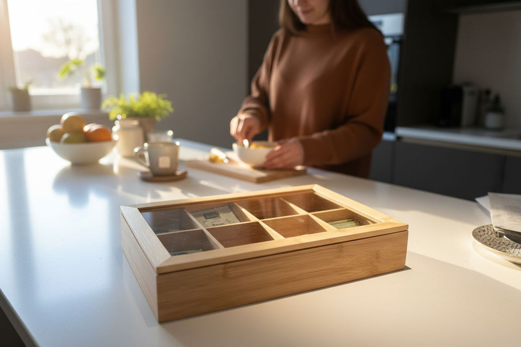 Holz Aufbewahrungsbox Teebox 8 Fächer mit Deckel Schmuckkiste Teekiste Teekasten