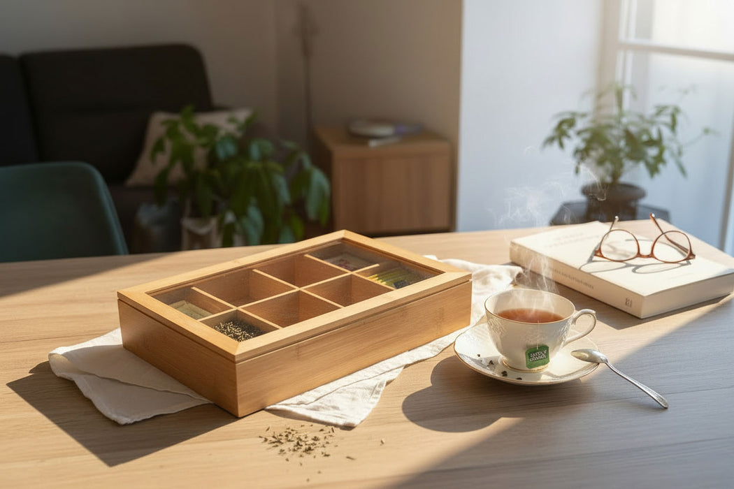 Holz Aufbewahrungsbox Teebox 8 Fächer mit Deckel Schmuckkiste Teekiste Teekasten