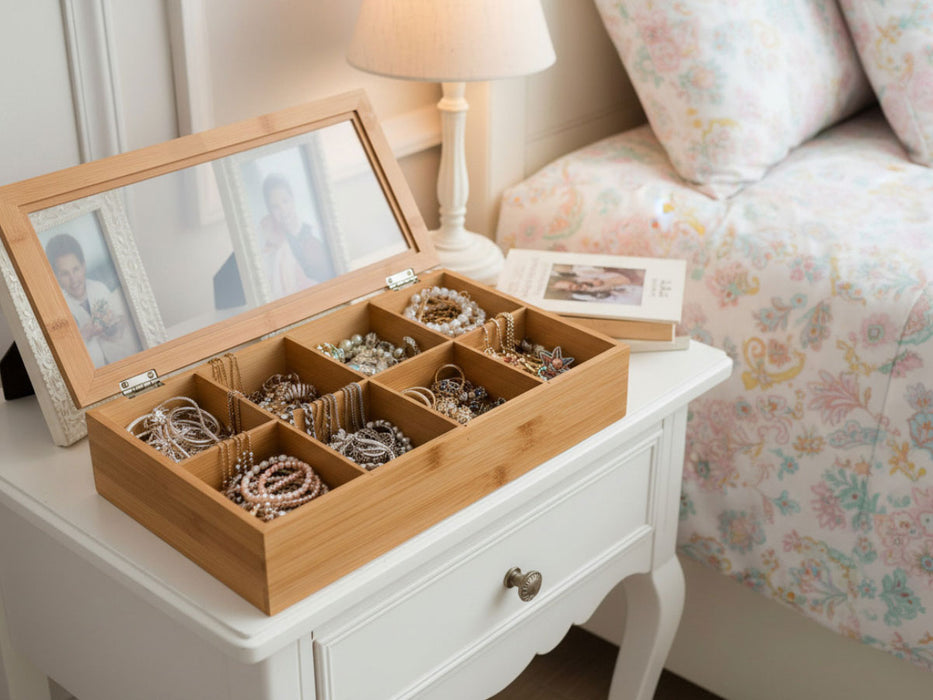 Holz Aufbewahrungsbox Teebox 8 Fächer mit Deckel Schmuckkiste Teekiste Teekasten